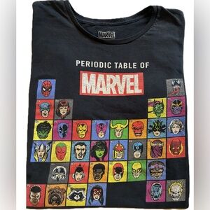 Periodic Table of Marvel Heroes Black Graphic T-Shirt Vintage Adult Medium